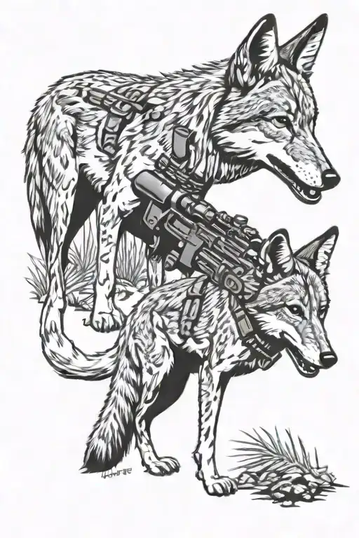 coyote hunting rifle tattoo design idea