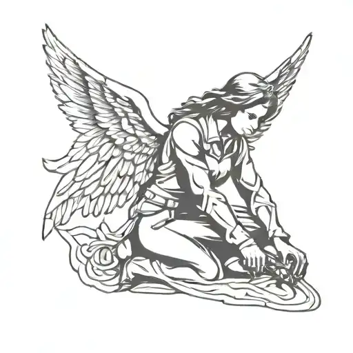 angel women soldier kneeling tattoo design idea