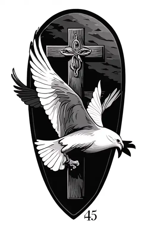 father passed away on 4/27/25. dove flying. Christian faith cross  tattoo design idea