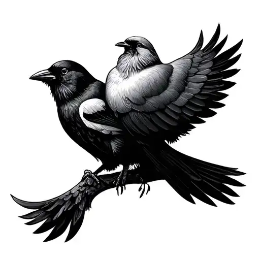 peace dove cuddling two crows tattoo design idea