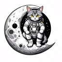 Tattoo Gray Cat Briton in an astronaut with yellow eyes sitting on a round moon on top tattoo design idea