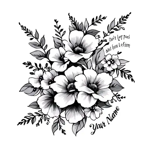 long tattoo with flowers and a quote that says don't let your past define your name tattoo design idea
