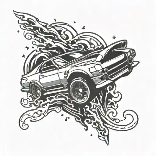 Minimalistic tattoo of a drifting car silouhette in shape of a heart  tattoo design idea
