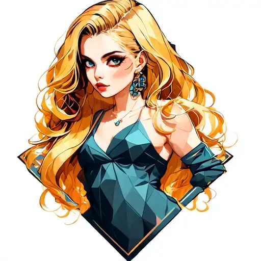 anime girl pinup traditional blonde geometric tattoo design idea