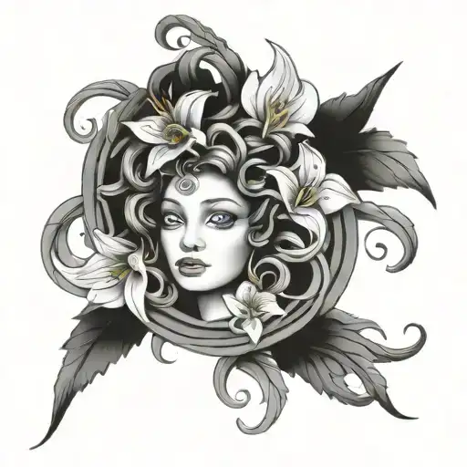 Lilly flowers floral gothic Medusa  tattoo design idea