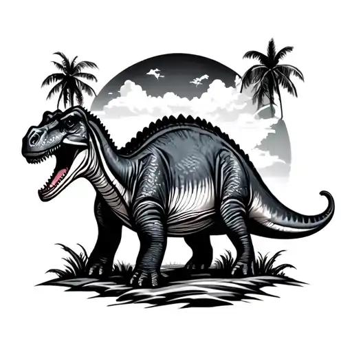 A brontosaurus sunbathing tattoo design idea