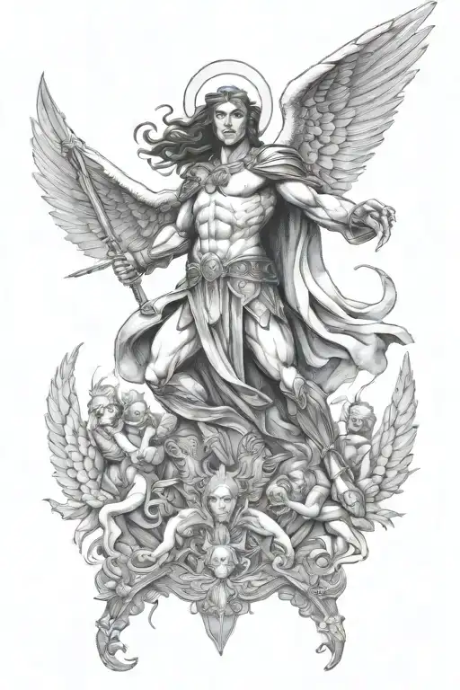 archangel Michael killing lucifer tattoo design idea