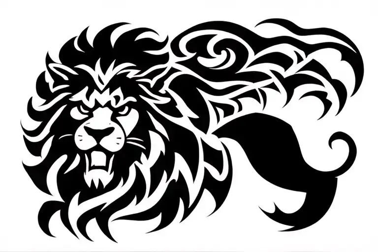 angry tribal lion  tattoo design idea