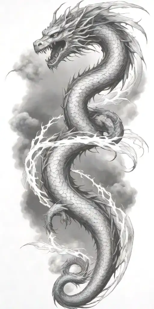 leviathan, virgo, typhoon, wings, clouds, dragon, fighting, midgar background, manlike body, storm, lightning tattoo design idea