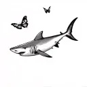 Shark and Butterfly Landing Fine Line with as little shade as possible tattoo design idea