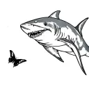 Shark and Butterfly Landing Fine Line with as little shade as possible tattoo design idea