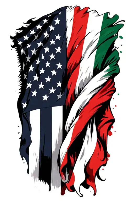 Italian and American flag tattoo design idea