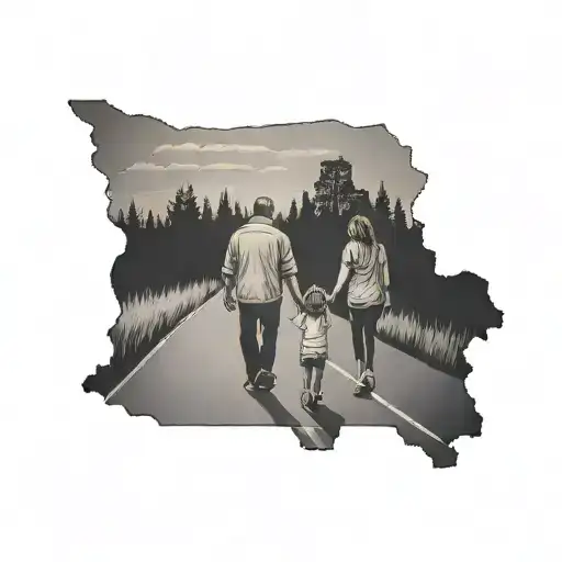 State of Georgia outline with father daughter walking down road tattoo design idea