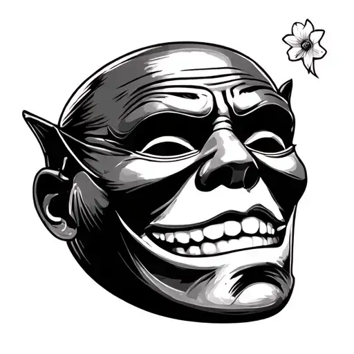 Masks are one sad luruga cheerful, atom, daffodil, cigarette, alcohol tattoo design idea