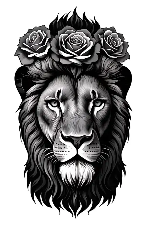 lion head money roses tattoo design idea