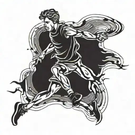 silhouette of a running man in a time loop tattoo design idea