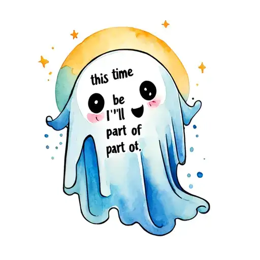 "this time I'll be part of" cartoon ghost tattoo design idea