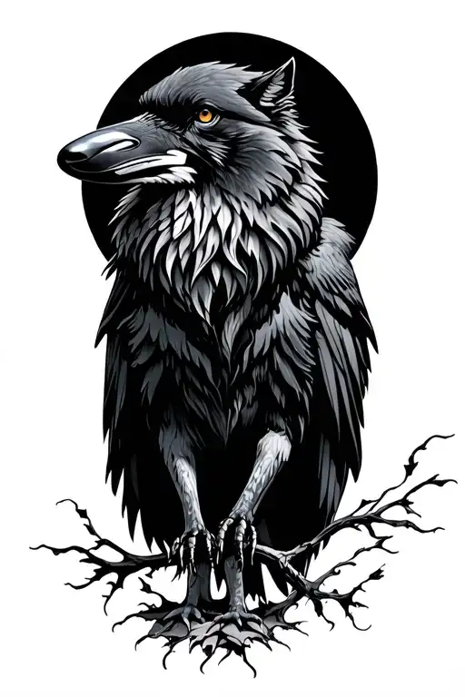 raven and wolf standing tattoo design idea