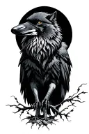 raven and wolf standing tattoo design idea