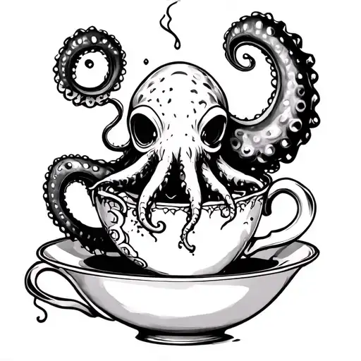 tentacle coming out of a teacup tattoo design idea
