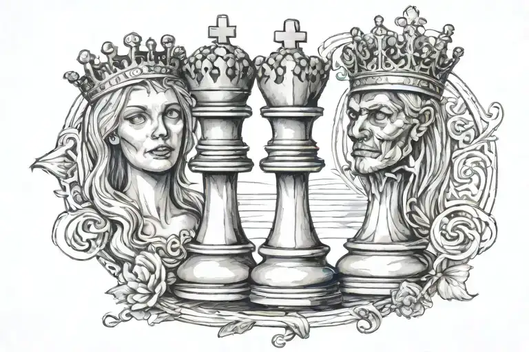 A tattoo design of two chess pieces, a king and queen, styled like bones to honor my parents' love for chess.  tattoo design idea