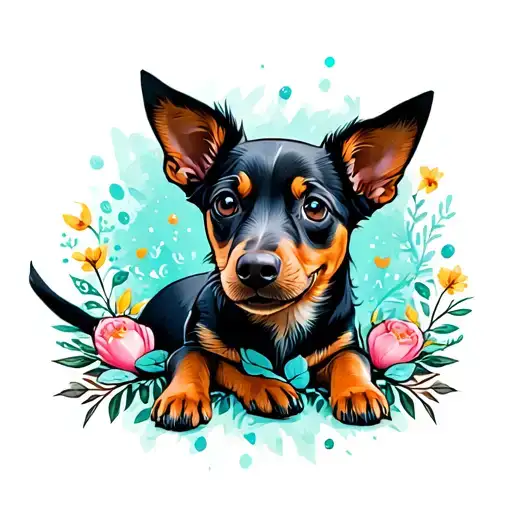 blue heeler daschund surrounded by elements tattoo design idea