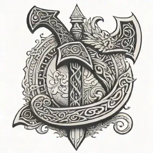 Norse mythology leviathan axe with nordic runes tattoo design idea