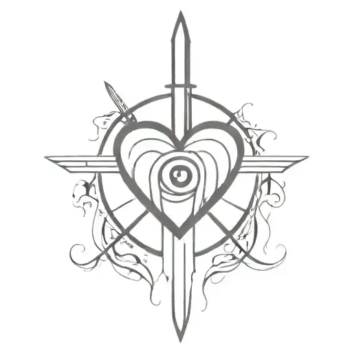 sword piercing a heart with a bleeding eye in the middle. tattoo design idea