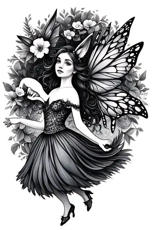 woodland animals and fairies dancing tattoo design idea