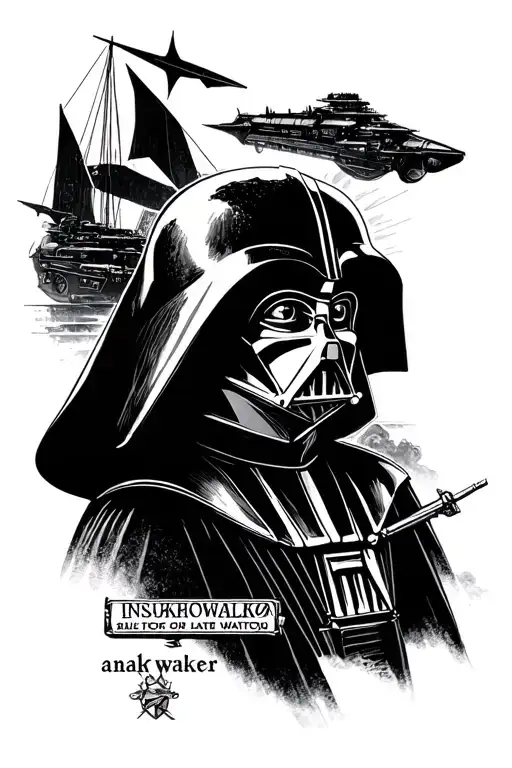 "With ships and darth Vader " anakin skywalker tattoo design idea
