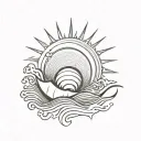 sun with shell and sea waves tattoo design idea