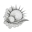 sun with shell and sea waves tattoo design idea