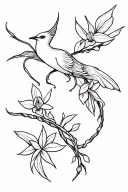quetzal bird soaring white nun orchid vine wrapping tattoo design idea