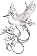 quetzal bird soaring white nun orchid vine wrapping tattoo design idea