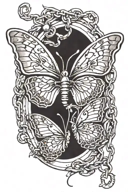 chains with trapped butterflies tattoo design idea