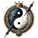 Yin Yang Round Bow Arrow with Crown tattoo design idea