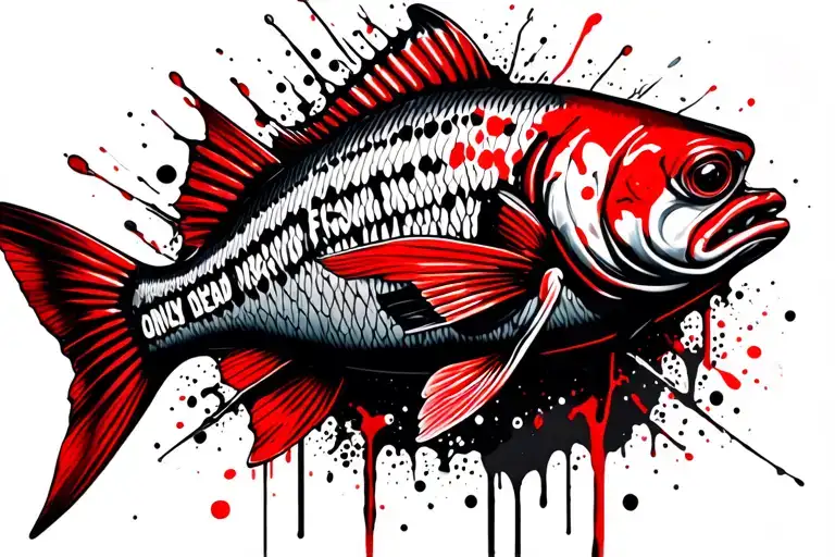 "Only dead fish go with the flow" based on this phrase, create a design for a tattoo in which it appears tattoo design idea