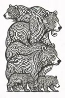 Mama Bear 2 cubs walking tattoo design idea
