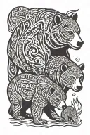 Mama Bear 2 cubs walking tattoo design idea