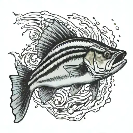 striped bass fish jumping tattoo design idea