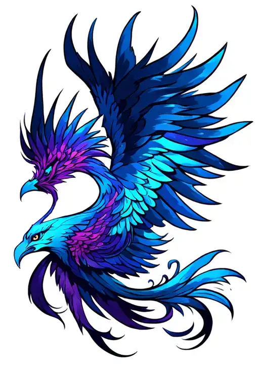 feminine blue and purple Phoenix rising  tattoo design idea