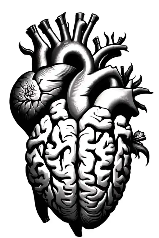adhd brain vs heart tattoo design idea
