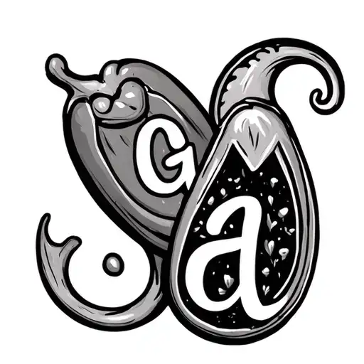 two bean shapes, one larger than the other, with the letter "g" in the larger bean and "a" in the smaller one tattoo design idea