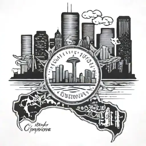Houston skyline Capricorn pain survivor tattoo design idea
