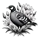 pheasant, crocus flower intertwined tattoo design idea