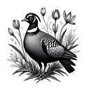 pheasant, crocus flower intertwined tattoo design idea
