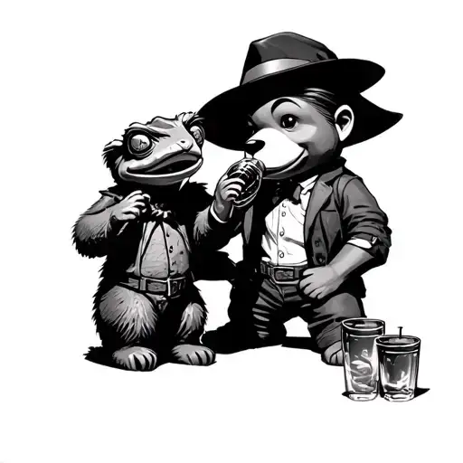 Paddington bear, Rango, Sangoku as a child and sweettooth from Twisted metal, drinking all together tattoo design idea
