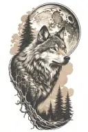 wolf  and woods and mountains tattoo design idea