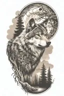 wolf  and woods and mountains tattoo design idea