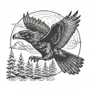 wolf, forest, crow flying eagle tattoo design idea